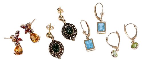 Four Pairs of Assorted Gemstone Drop Earrings