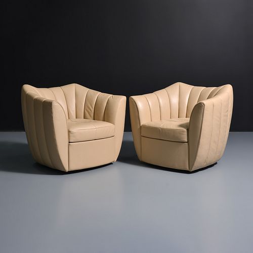 Pair of Poltrona Frau Swivel Lounge Chairs