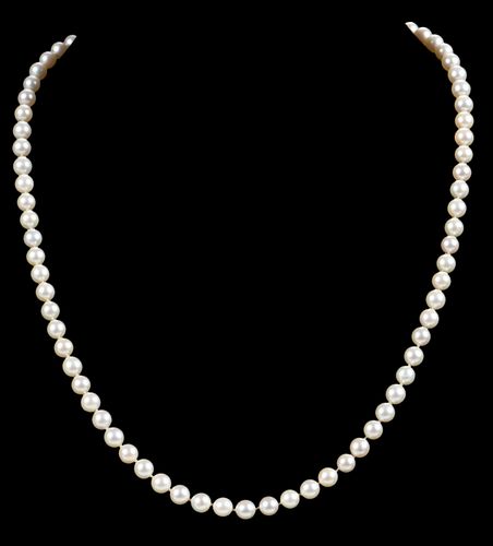 Pearl Necklace with 14kt. Blue Sapphire and Diamond Clasp