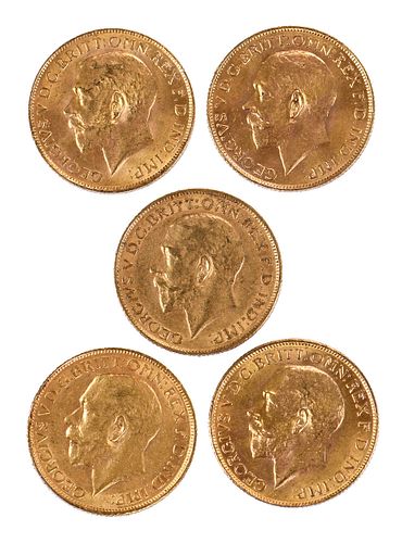 Five British Gold Sovereign Coins 