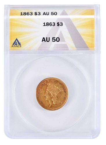1863 $3 Gold Coin 