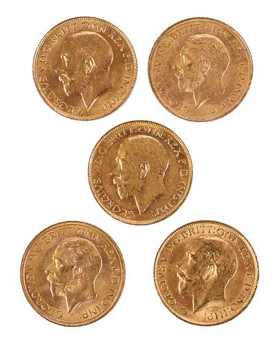 Five British Gold Sovereign Coins