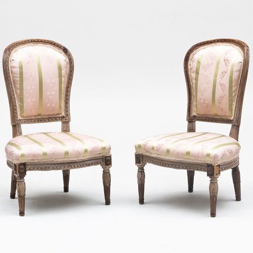 Pair of Louis XVI Carved Oak Slipper Chairs