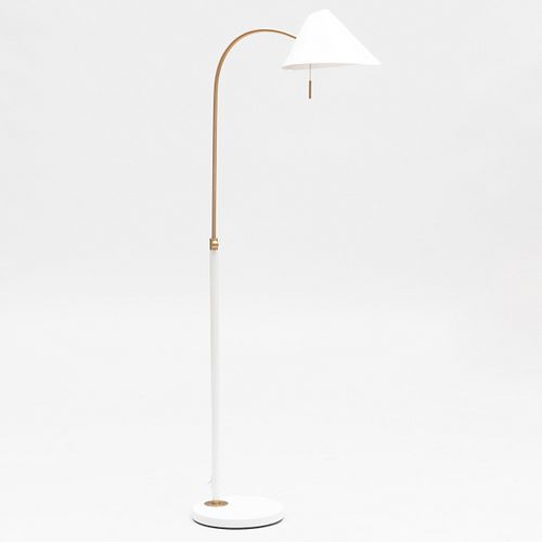 Modern Brass and White Painted Metal Floor Lamp