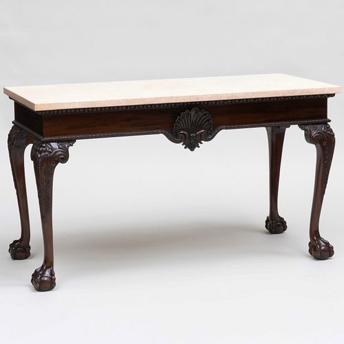 George III Style Carved Mahogany Console Table with a Marble Top