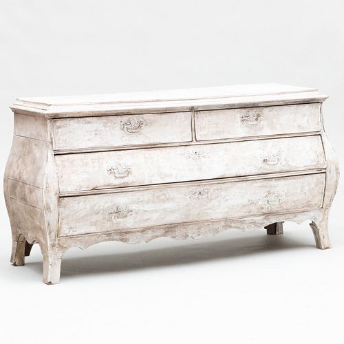 Dutch Rococo Style White Painted Bombé Chest of Drawers