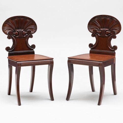 Pair of Regency Style Mahogany Hall Chairs