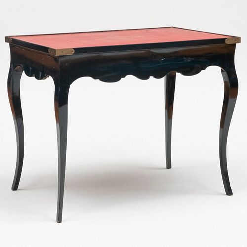 Louis XV Brass-Mounted Ebonized and Gilt-Tooled Red Leather Games Table