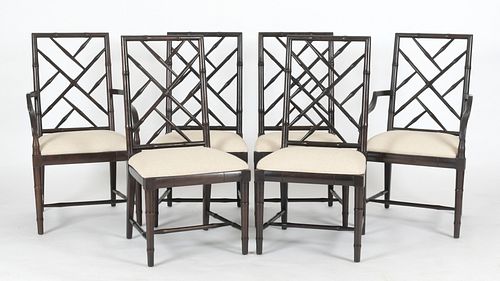 Six Mahogany Faux Bamboo Cockpen Dining Chairs