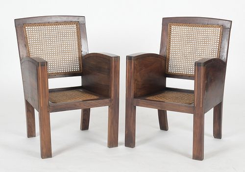 Pair of Art Deco Caned and Inlaid Rosewood Club Armchairs