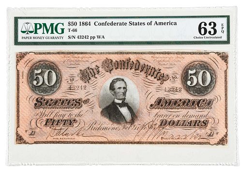 1864 Confederate States of America $50 Note 