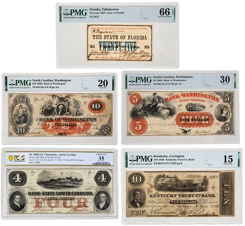 Five Southern Obsolete Bank Notes