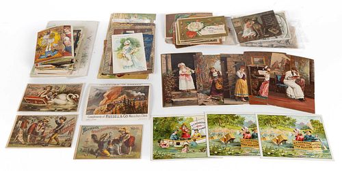 LITHOGRAPHED ADVERTISING TRADE CARDS, LARGE UNCOUNTED LOT
