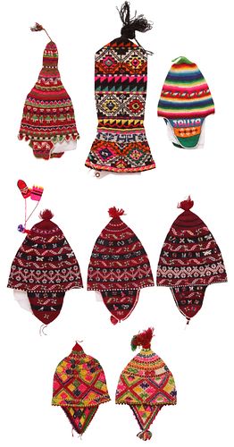 A Group of Eight Peruvian Knitted Hats