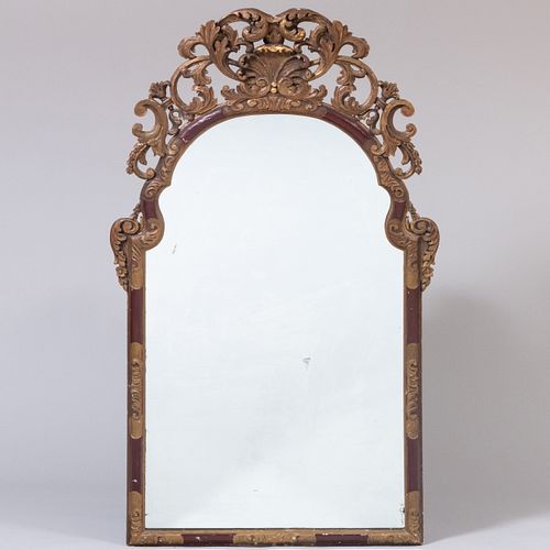 Queen Anne Style Red Lacquer and Parcel-Gilt Mirror