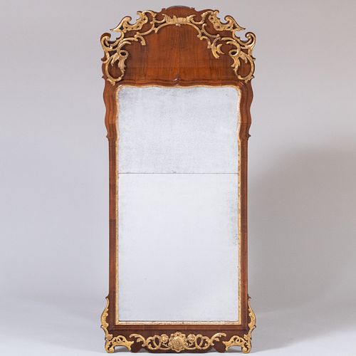Danish Rococo Walnut and Parcel-Gilt Pier Mirror