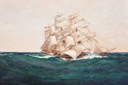 Large Montague Dawson Painting, Clipper Ship, 41"W