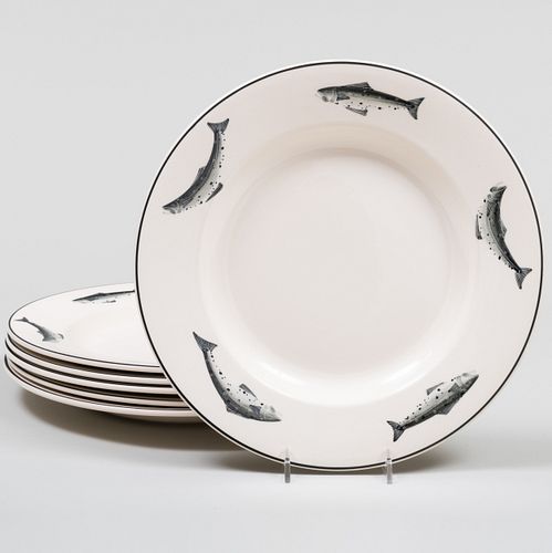 Set of Six Emma Bridgewater Plates Decorated with Salmon