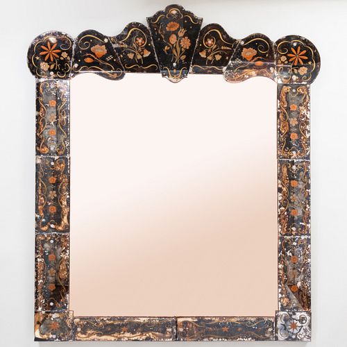 Modern Painted Verre Églomisé Mirror, in the Baroque Taste