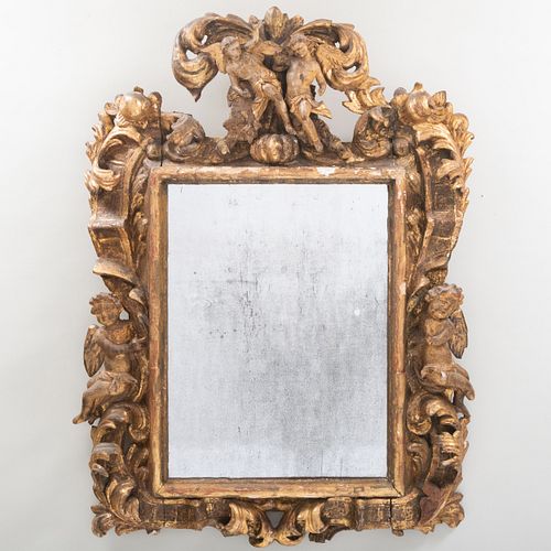 Italian Baroque Giltwood Mirror 