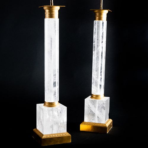 Pair of Gilt-Bronze-Mounted Rock-Crystal Columnar Table Lamps