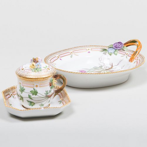 Royal Copenhagen Porcelain 'Flora Danica' Dish and a Pot-de-Creme