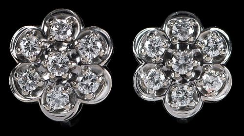 14kt. Flower Motif Diamond Clip on Earrings