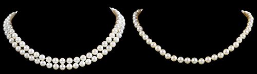 Two Strand of Cultured Pearls with Diamond Clasps