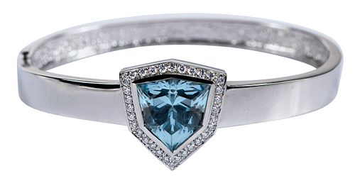 14kt. Fantasy Cut Aquamarine and Diamond Bracelet
