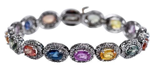 14kt. Multi Colored Sapphire and Diamond Bracelet 