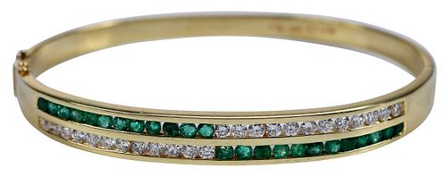 18kt. Emerald and Diamond Hinged Bangle Bracelet