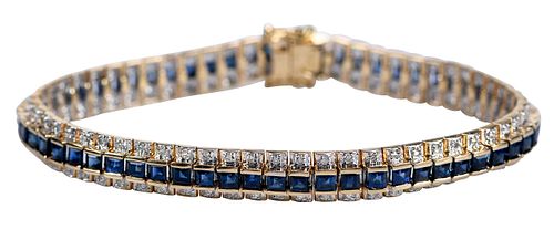 18kt. Blue Sapphire and Diamond Line Bracelet 