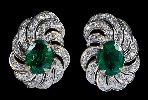 18kt. Columbian Emerald and Diamond Earrings 