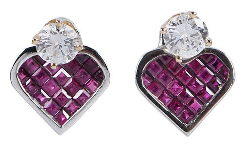 14kt. Solitaire Diamond Earrings with Ruby Drop Accent 