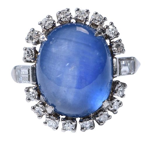 Natural Burma Blue Star Sapphire and Diamond Ring 7.57ct. AGL