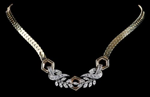 14kt. Diamond and Flexible Herringbone Necklace 