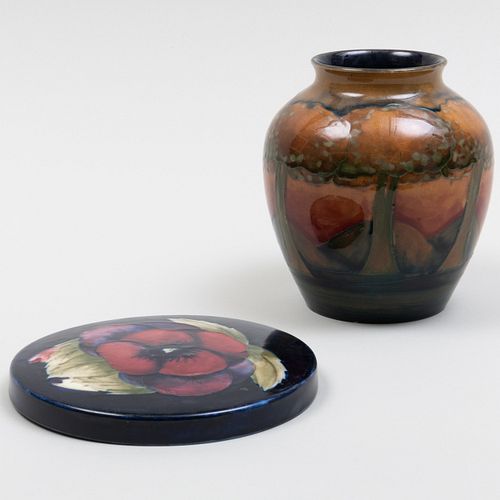 Moorcroft Pottery Vase in the 'Eventide' Pattern and a 'Pansy' Trivet