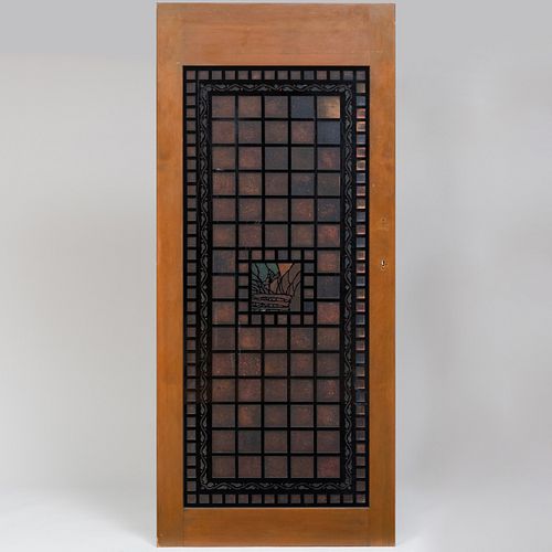 Art and Crafts Brown Painted and Inset Marble Door Panel