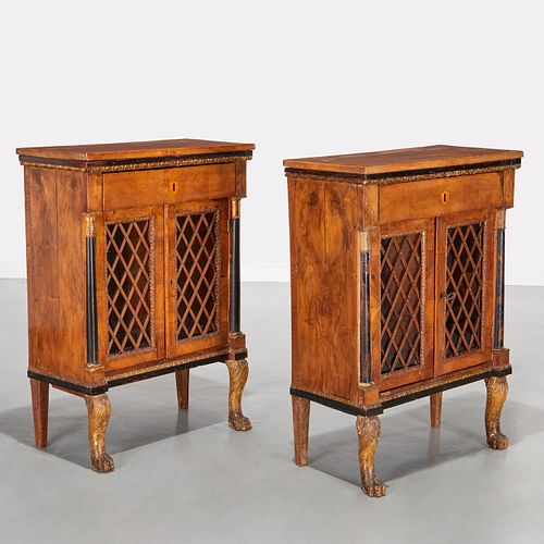 Pair Italian Neo-Classical walnut cabinets