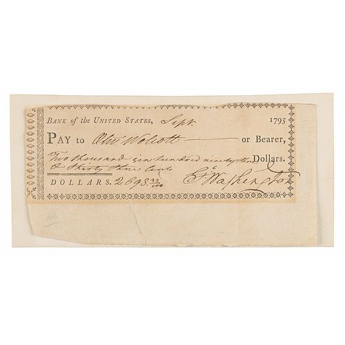 George Washington Excessively Rare Check Signed as President, Filled Out by Treasury Secretary Oliver Wolcott Jr. - PSA MINT 10