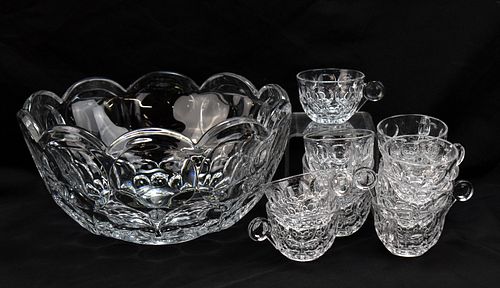HEISEY PROVENCIAL PUNCH BOWL AND CUPS