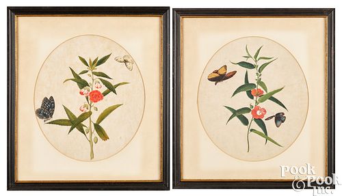 Pair of Asian oval watercolors, ca. 1830