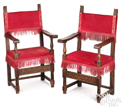Pair of Cromwellian armchairs, 17th c.