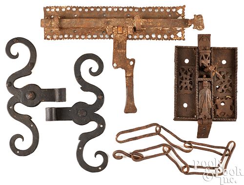 Pair of wrought iron ramshorn hinges, 18th c.