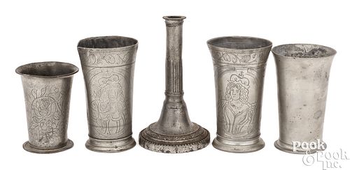 A pair of European William and Mary pewter beakers