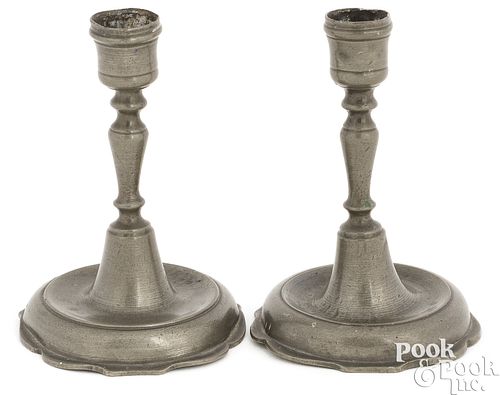 Rare pair of French pewter tapersticks, mid 18th c