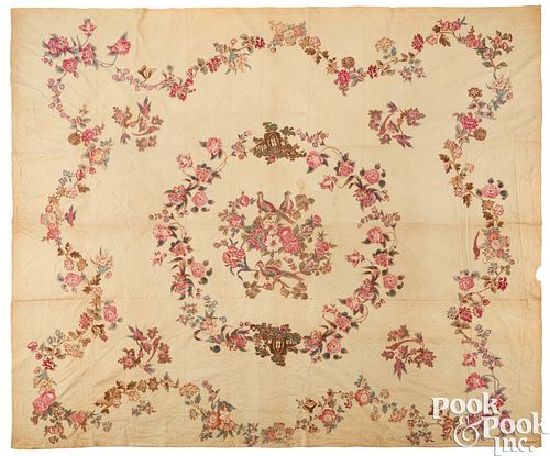 Large broderie perse summer quilt, 19th c., with e