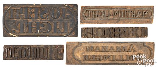 Group of five bag stamps, 19th c.
