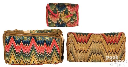 Three American flame stitch purses