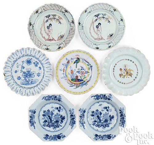 Seven Delftware tablewares, ca. 1750